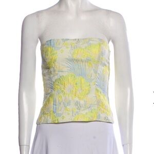 Reformation Yellow and Blue Strapless Floral Crop Top